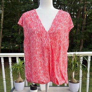 Halogen Ivory Coral Cap Sleeve Surplice Blouson Top - Size 1X